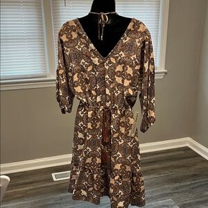 Absolutely Famous Brown and Cream Long Sleeve Dress